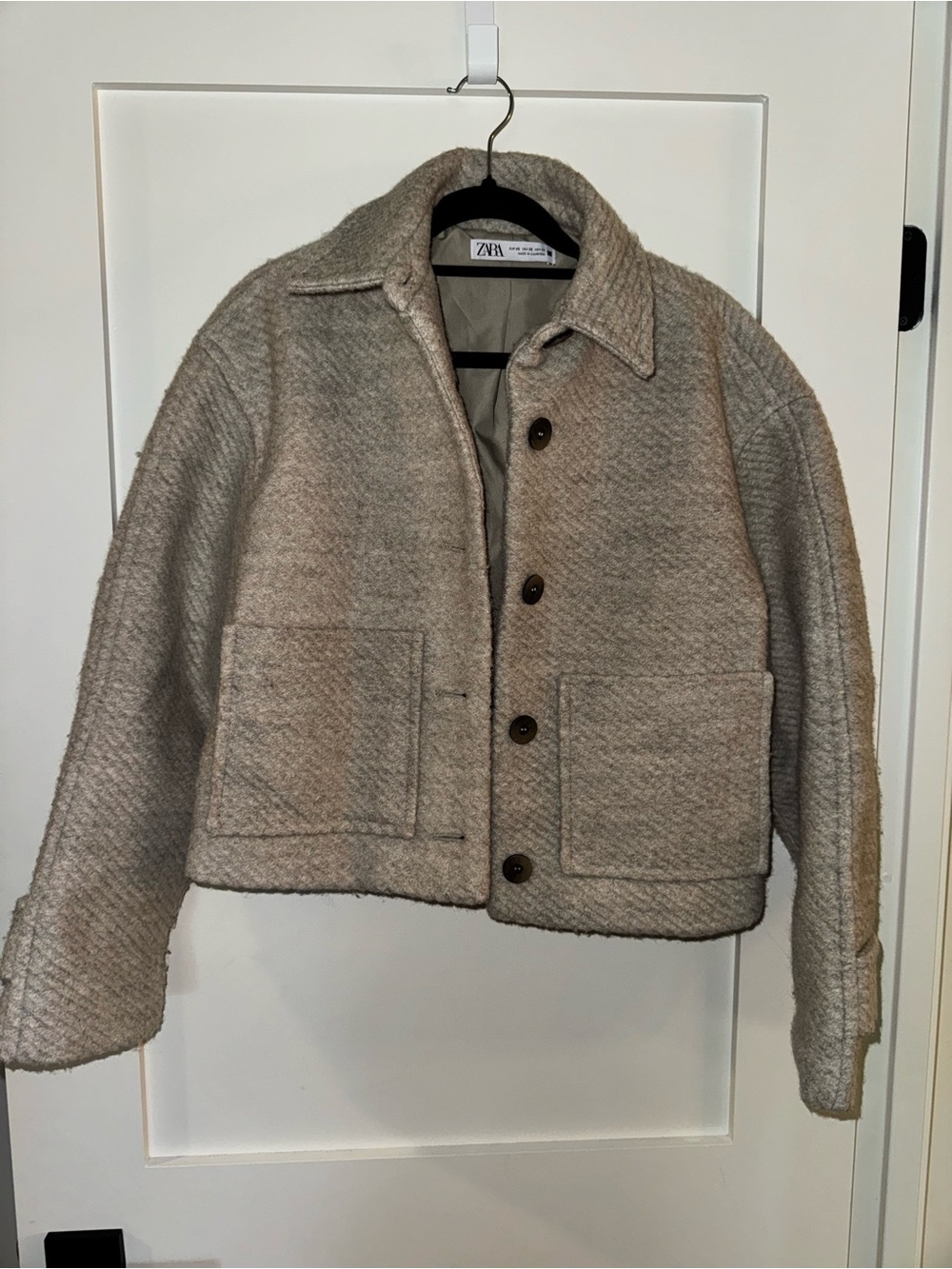 Zara Light Beige Boxy Wool-Blend Jacket